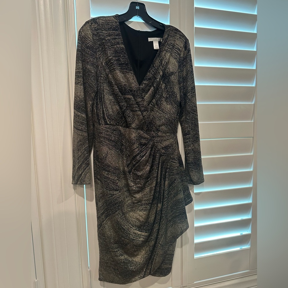 London Times Black and Gray Long Sleeve Dress